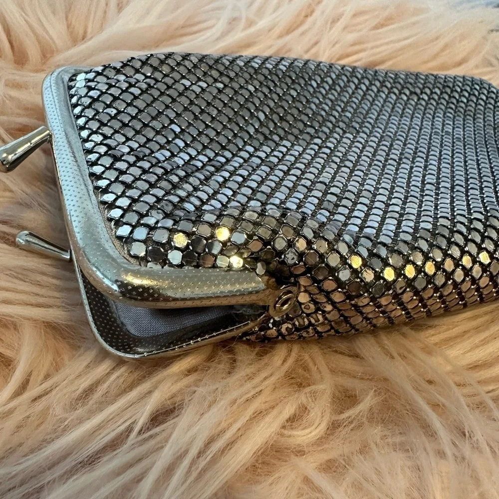 Vintage chainmail, silver coin purse 60s handbag accessory cigarette case